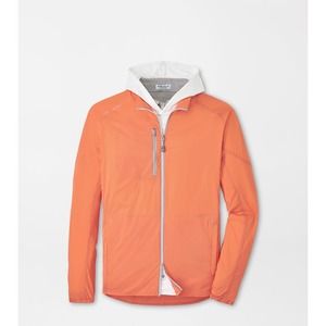 Peter Millar Hyperlight Gust Windbreaker Jacket Golf Hooded Nylon Orange Size L